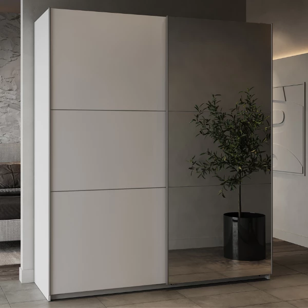 Penderie Spectre 178cm Avec Portes Coulissantes Et Miroir - Blanc Mat 1 Penderie Spectre 178cm Avec Portes Coulissantes Et Miroir - Blanc Mat