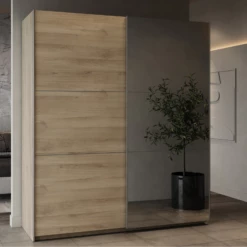 Penderie Spectre 178cm Avec Portes Coulissantes Et Miroir - Décor Chêne