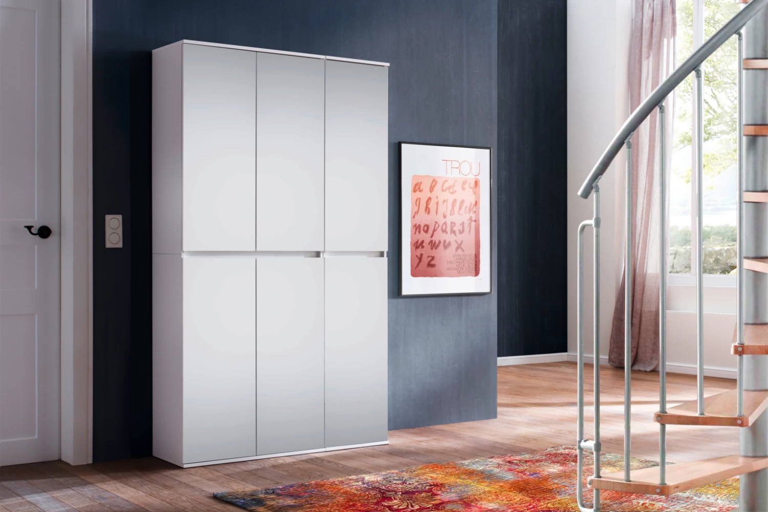 Armoire 6 Portes En Mélamine Blanche Avec Miroir - Moderne Et Facile D'entretien 5 Armoire 6 Portes En Mélamine Blanche Avec Miroir - Moderne Et Facile D'entretien – Image 5