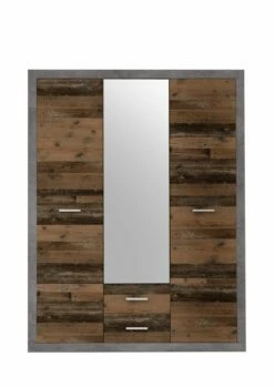 Armoire à Vêtements Storck 151cm 3 Portes & 2 Tiroirs - Vieux Style/béton -EMOB-MEUBLES Ventes Stone KLS RET frontal Old Style 58 732 AB 042e