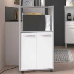 Armoire Pour Micro-ondes Easy 60 Cm, 2 Portes - Blanc/gris